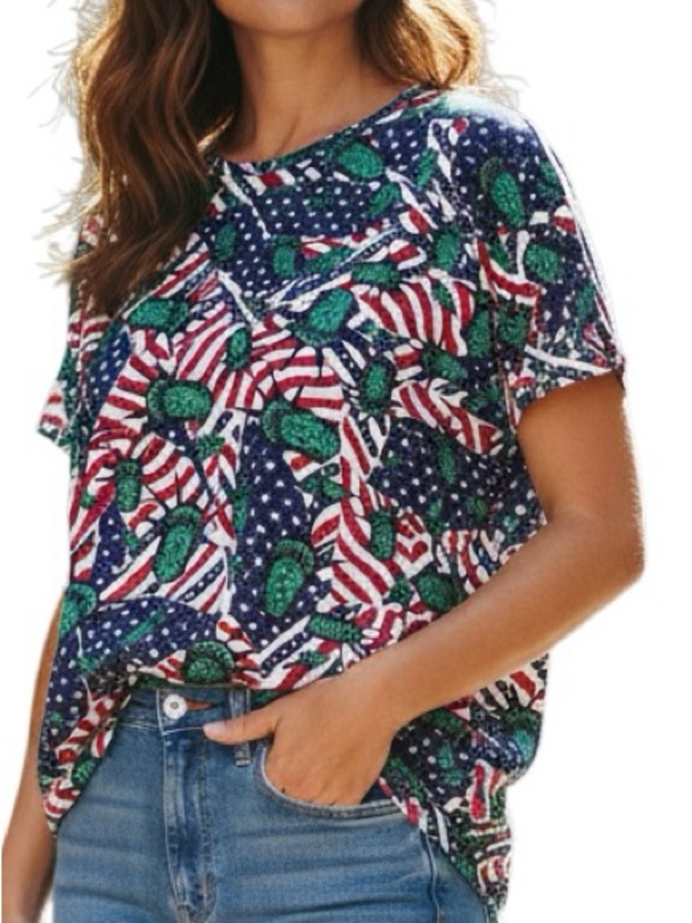 LULAROE: NWT Irma Lady Liberty High-Low Hem Oversized T-Shirt -Size Large